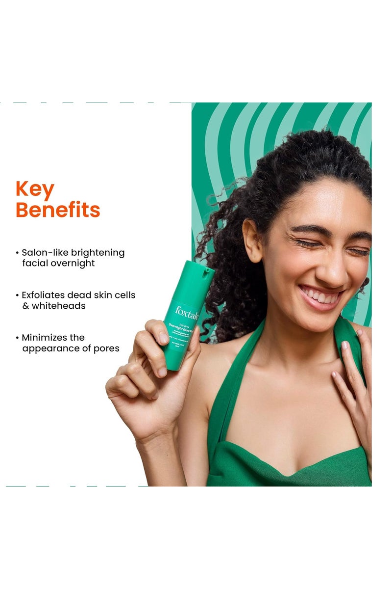 foxtale Overnight Glow Mask | 4% Glycolic Acid | 3% Lactic Acid |Reduces Blackheads, Whiteheads | 30 Second Salon like Brightening Facial for Glowing Skin | Men & Women - 30ml - Image 2