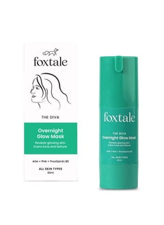 foxtale FoxTale 2% Glycolic + 2% Lactic Acid Overnight Glow Mask With AHA, PHA & Provitamin B5 30 second facial for salon like brightening For clear, smooth, soft skin Men and Women 30 ml, Green  - Image 1