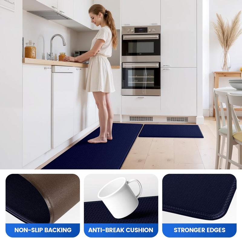 KitchenClouds Kitchen Mats for Floor,3PCS Kitchen Rugs,Non Slip Anti Fatigue Mats for Kitchen Floor,Waterproof Sink Mat,Cushioned Standing and Comfort Mats for Office,Blue - Image 4