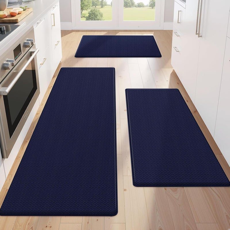 KitchenClouds Kitchen Mats for Floor,3PCS Kitchen Rugs,Non Slip Anti Fatigue Mats for Kitchen Floor,Waterproof Sink Mat,Cushioned Standing and Comfort Mats for Office,Blue - Image 1