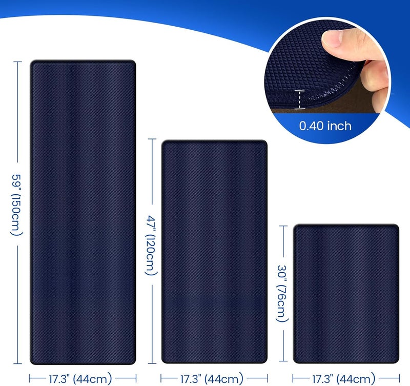 KitchenClouds Kitchen Mats for Floor,3PCS Kitchen Rugs,Non Slip Anti Fatigue Mats for Kitchen Floor,Waterproof Sink Mat,Cushioned Standing and Comfort Mats for Office,Blue - Image 2