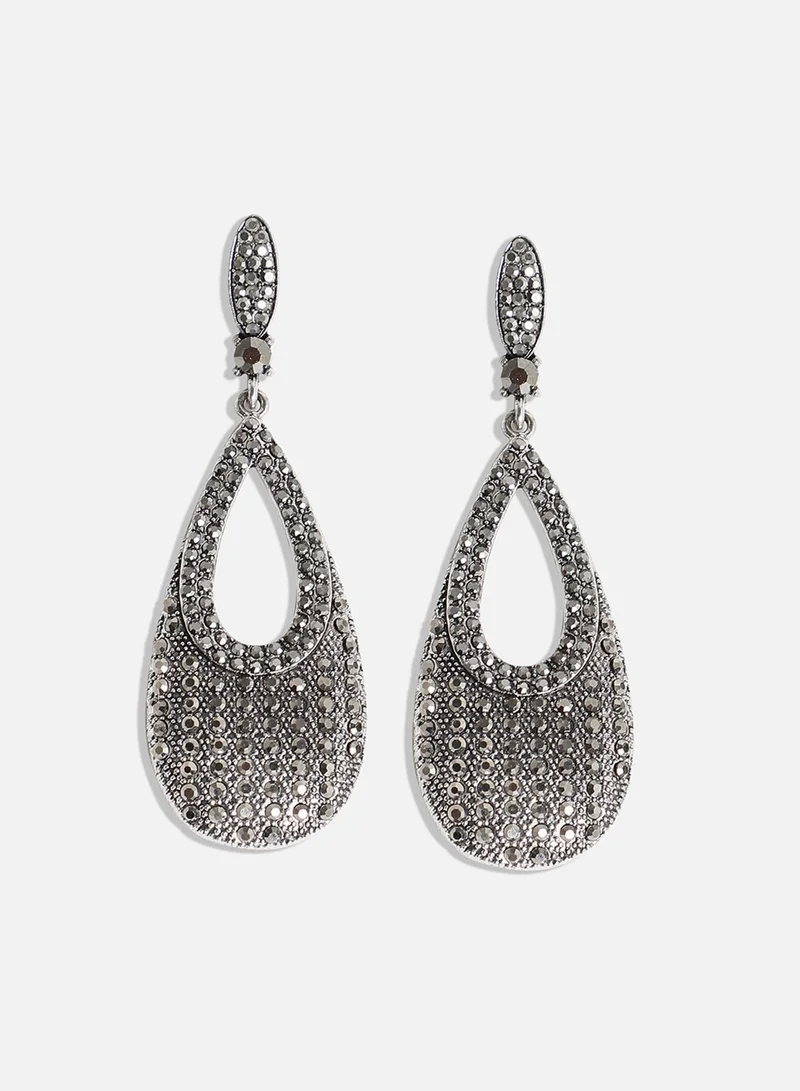 SOHI Metallic Teardrop Halo Artificial Drop Earring Jewellery