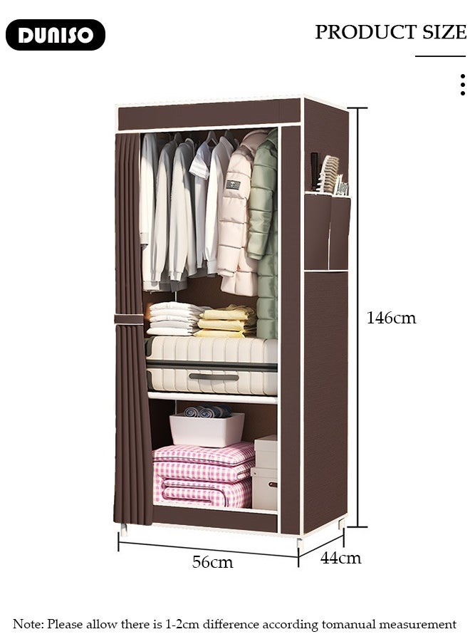 DUNISO Portable Wardrobe, Closet Clothes Storage Organizer with 2 Side Pockets and Dustproof Non-Woven Fabric Cover, Foldable Closet for Clothes, Bags, Toys, Shoes, Living Room, Bedroom  - Image 4