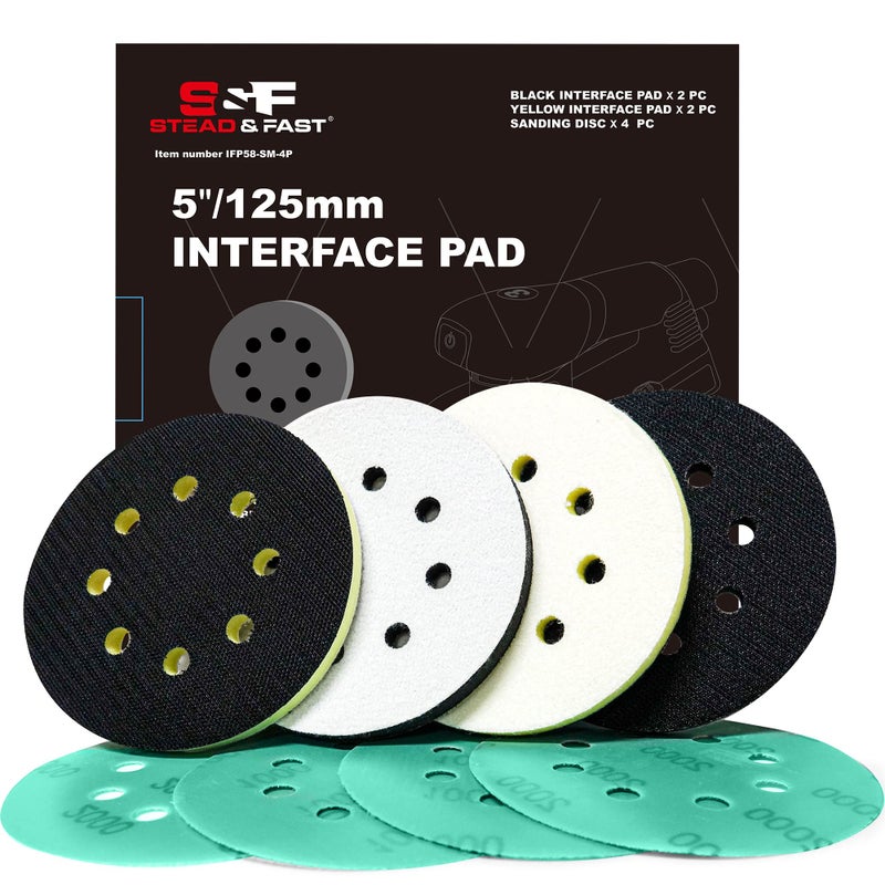S&F STEAD & FAST 5 inch Orbital Sander Foam Pad 4 PCS, Interface Pad with 8 Holes, Foam Sanding Pads Hook and Loop, Soft Disc Pads with Cushion Sponge by S&F STEAD & FAST - Image 1