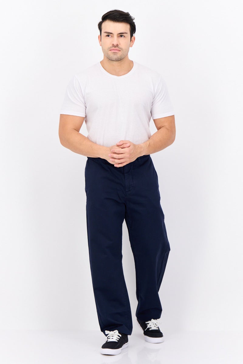 Men Regular Fit Solid Chino Pants, Navy