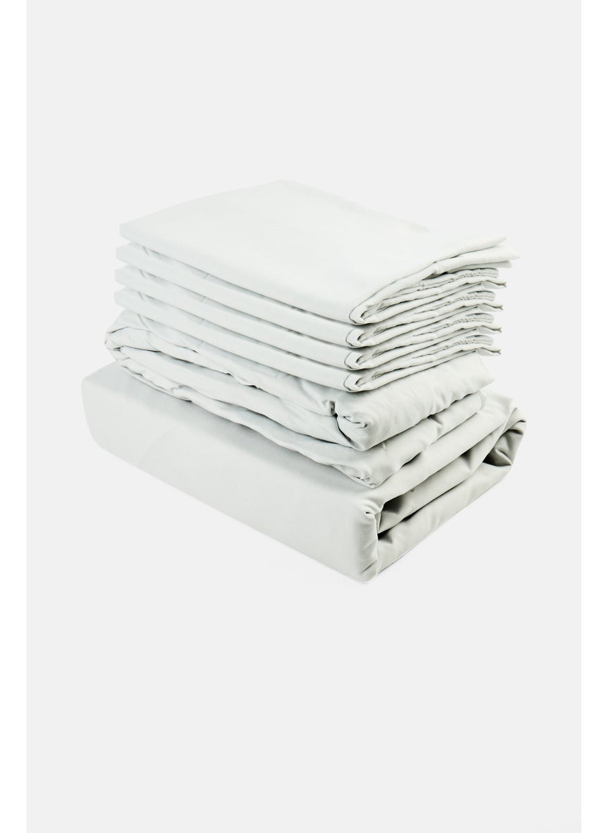 U.S. Polo Assn. Full 6 Pieces Plain Flat Sheet With Pillow Case Set, Light Grey  - Image 1