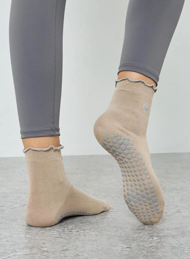 Styli Active  Heart Print Lettuce Edge Silicon Pads Socks for Women | Best Price UAE