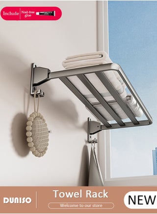 Wall Mounted Towel Rack, Space Aluminum Towel Rack with Hooks, Self Adhesive Towel Holder with 90° Foldable, Rustproof Towel Organizer, Towel Shelf for Laundry Table Window Balcony Bathroom - pzsku/ZB17F28D79D7D74C2E15FZ/45/_/1731719857/be4925ba-b7db-491b-8234-22a1cf649625
