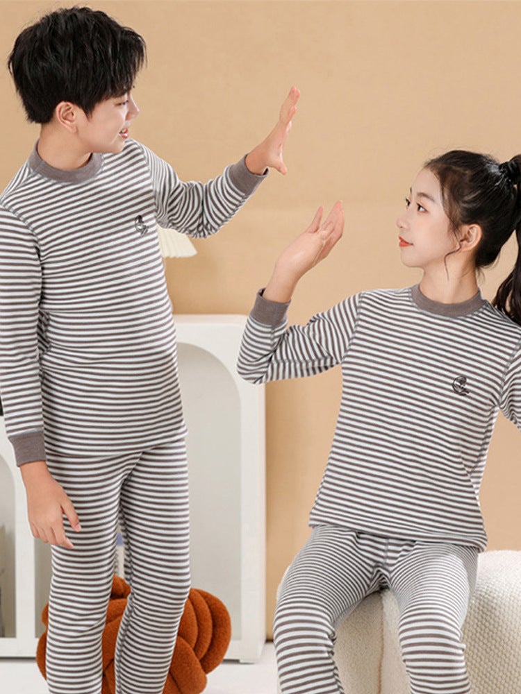 Boys' Thermal Underwear Set With Fleece, Children'S Pajamas, Thickened Girls' Autumn Clothes And Pants, Base Layer Loungewear - Image 3