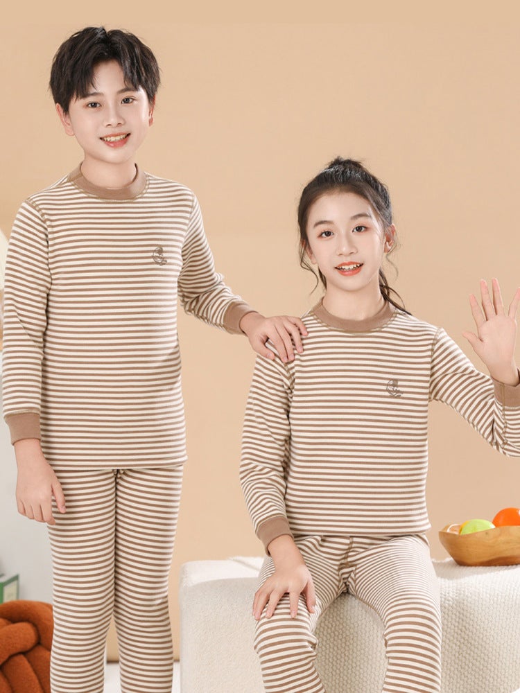 Boys' Thermal Underwear Set With Fleece, Children'S Pajamas, Thickened Girls' Autumn Clothes And Pants, Base Layer Loungewear - Image 2