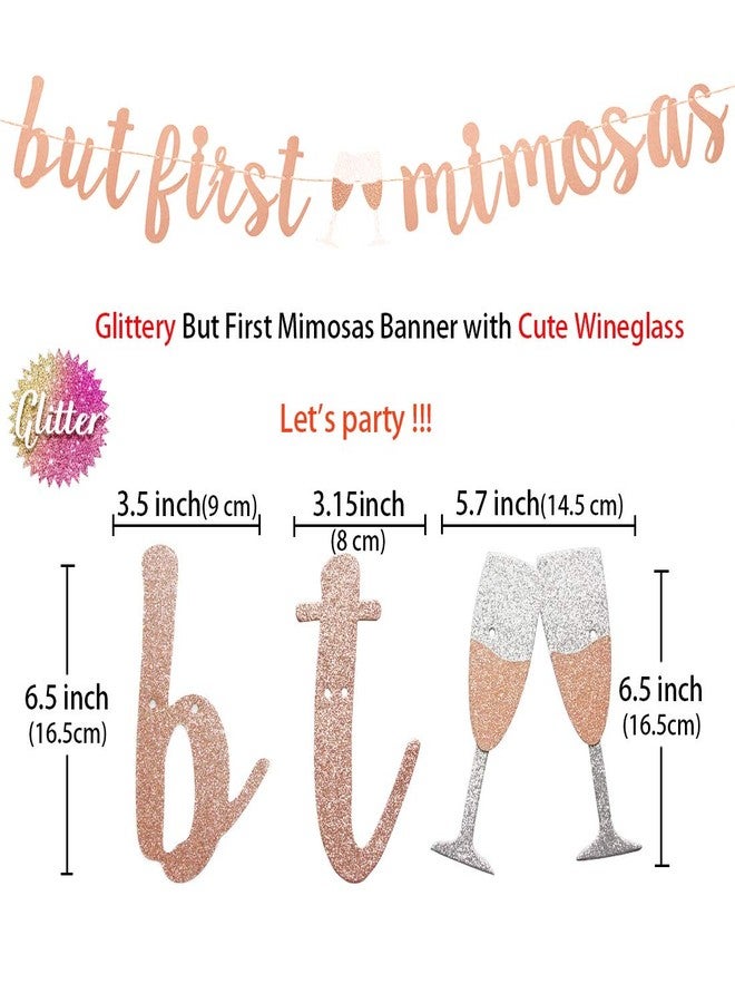 Aonor Rose Gold Mimosa Bar Bridal Shower Decorations Supplies - Glittery But First Mimosas Banner and Tissue Paper Tassels Garland for Wedding Baby Shower Party Bar Sign Decorations - Image 2