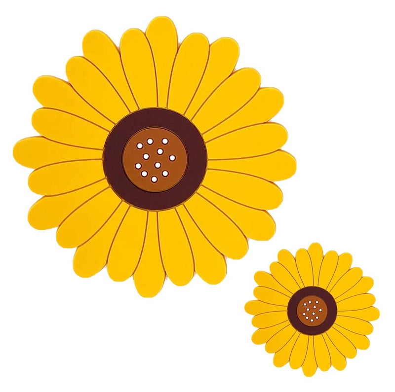 P Plus Fire Silicone Coasters & Hot Pads Hot Drink Coasters Coffee Coasters Flower Trivet Flexible Silicone Pot Holders Hot Pads Anti-Slip (Big+Small, Set of 2, Yellow) - Image 1