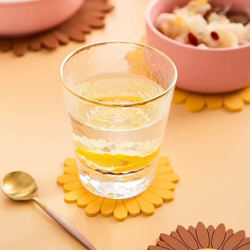 P Plus Fire Silicone Coasters & Hot Pads Hot Drink Coasters Coffee Coasters Flower Trivet Flexible Silicone Pot Holders Hot Pads Anti-Slip (Big+Small, Set of 2, Yellow) - Image 3