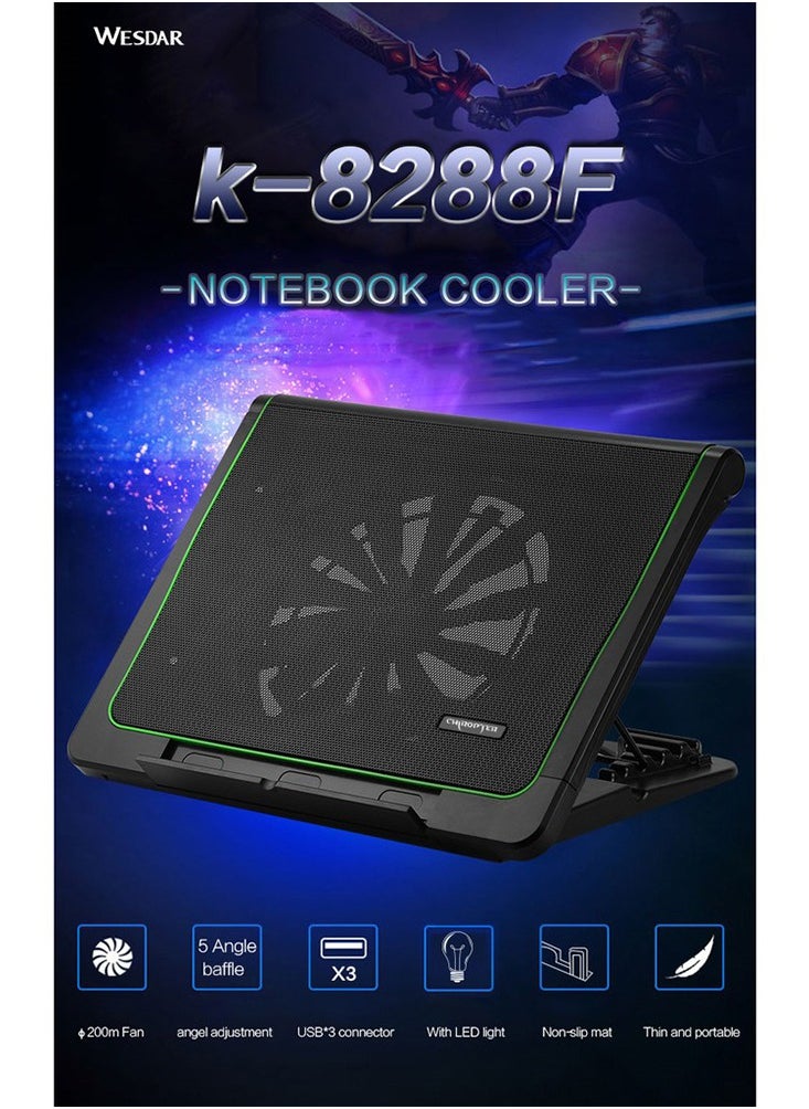 Wesdar - Laptop Cooler Pad Cooling stand with LED light support laptop - K-8288F - Image 1