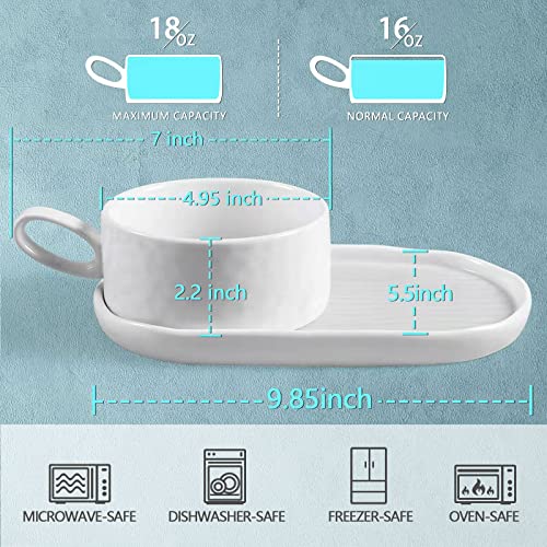 Wareland Soup Bowl with Handle & Salad Plate, Soup and Sandwich Plate Combo, 18oz Soup Mug/Cup for Cereal, Ceramic Pasta Plate for Appetizer, Dessert, Rice, Dishwasher & Microwave Safe, Cream White - Image 2