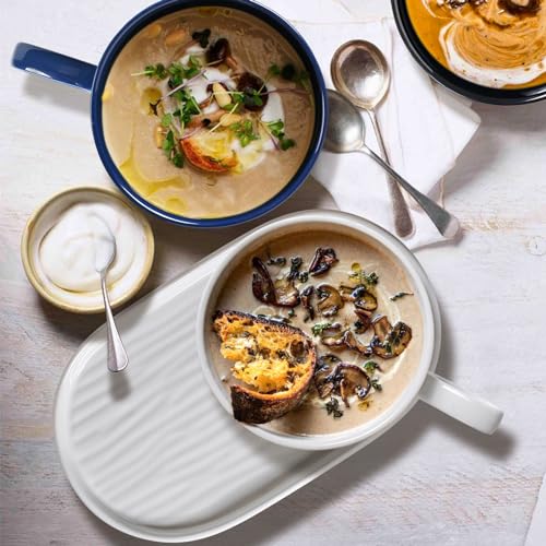 Wareland Soup Bowl with Handle & Salad Plate, Soup and Sandwich Plate Combo, 18oz Soup Mug/Cup for Cereal, Ceramic Pasta Plate for Appetizer, Dessert, Rice, Dishwasher & Microwave Safe, Cream White - Image 3