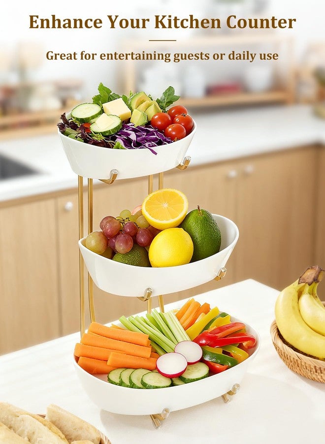 Yedio Fruit Bowls for Kitchen Counter, No Assembly Required, 3 Tier Porcelain Serving Bowls with Metal Stand, Tiered Fruit Basket for Fruit Vegetable Storage, Snack, Nuts, Cake, Dessert - Image 4