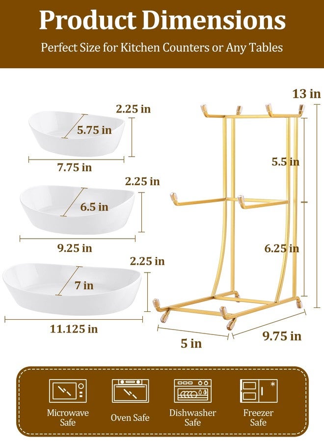 Yedio Fruit Bowls for Kitchen Counter, No Assembly Required, 3 Tier Porcelain Serving Bowls with Metal Stand, Tiered Fruit Basket for Fruit Vegetable Storage, Snack, Nuts, Cake, Dessert - Image 2