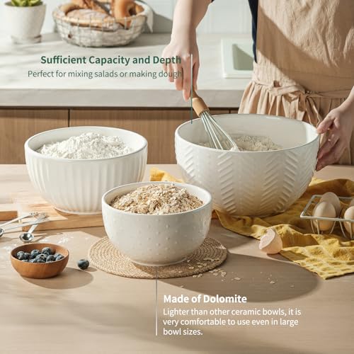 HAPPY KIT Ceramic Mixing Bowls Set, Nesting Bowls Set For Kitchen,Large 5/3/1.5 Quart Bowl Set of 3, Prep Serving Bowl for Baking and Mixing Salad,Oven, Microwave and Dishwasher Safe - Image 2