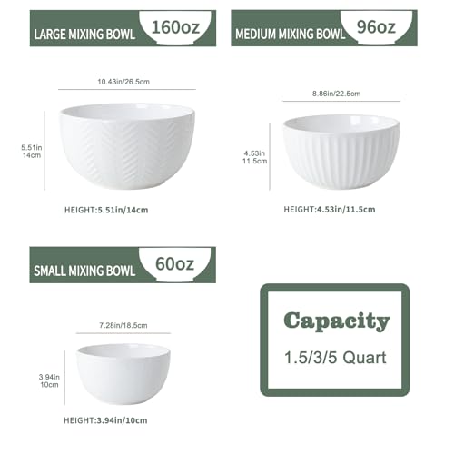 HAPPY KIT Ceramic Mixing Bowls Set, Nesting Bowls Set For Kitchen,Large 5/3/1.5 Quart Bowl Set of 3, Prep Serving Bowl for Baking and Mixing Salad,Oven, Microwave and Dishwasher Safe - Image 5