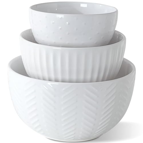 HAPPY KIT Ceramic Mixing Bowls Set, Nesting Bowls Set For Kitchen,Large 5/3/1.5 Quart Bowl Set of 3, Prep Serving Bowl for Baking and Mixing Salad,Oven, Microwave and Dishwasher Safe - Image 1