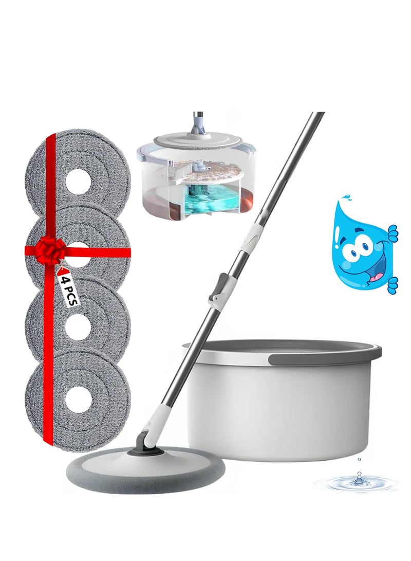 360 ° rotating mop and bucket set, self separating flat mop and bucket set for cleaning floors, comes with 4 ultra-fine fiber mop and bucket sets, extendable handle, perfect for all floor cleaning (white) - Image 1
