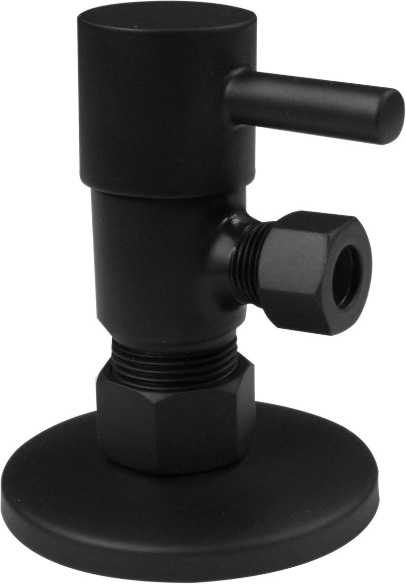 Westbrass A105QR-62 Round Lever 1/4-Turn Angle Stop 1/2" Copper x 3/8" Compression, Matte Black - Image 1