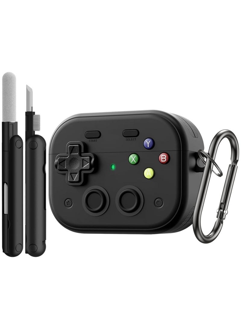 X-level Case for AirPods Pro 3 (2025) with Secure Lock Clip, Hard Shell Game Console Design Shockproof Protective Cover for Apple AirPod Pro 3rd Generation with Cleaner Kit & Keychain, Black - Image 1