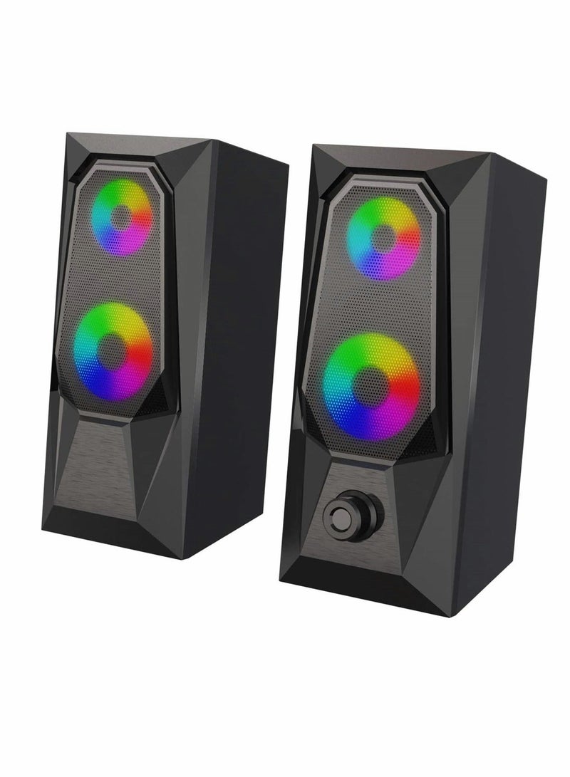 Computer Speakers, RGB Color LED Light-Emitting Speakers, USB2.0 Channel PC Speakers, Stereo Subwoofer Computer Speakers, Suitable for PC, Tablet, Notebook, Desktop Computer, Mobile Phone, MP3, MP4  - Image 1
