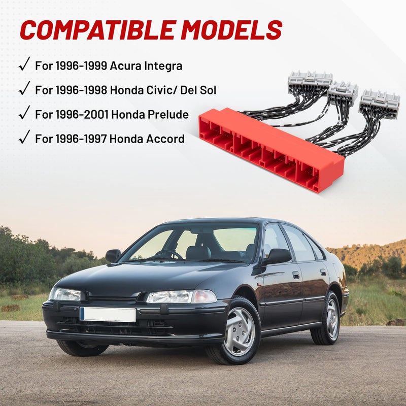 RED WOLF OBD2A to OBD1 ECU Jumper Conversion Harness Adapter Compatible with 1996-1999 Acura Integra, 1996-1998 Civic, 1996-1997 Accord, Plug & Play OBD1 Vehicle Jumper Cable Harness - Image 2
