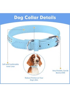 BINGPET BA2006 Adjustable Dog Real Split Leather Studded Pet Dog Collar, Durable Doggy Collars for Small Medium Large Dogs - Light Blue S  - Image 3