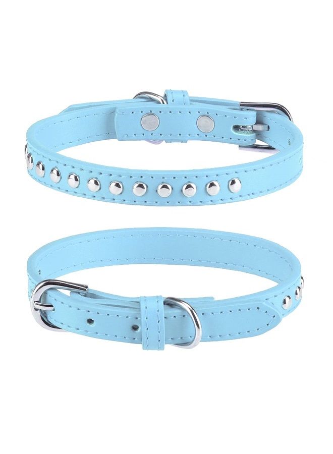 BINGPET BA2006 Adjustable Dog Real Split Leather Studded Pet Dog Collar, Durable Doggy Collars for Small Medium Large Dogs - Light Blue S - Image 1