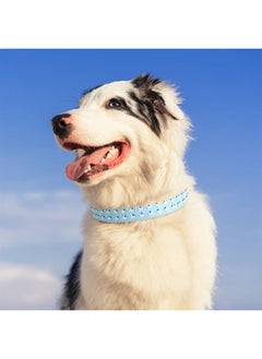 BINGPET BA2006 Adjustable Dog Real Split Leather Studded Pet Dog Collar, Durable Doggy Collars for Small Medium Large Dogs - Light Blue S  - Image 4