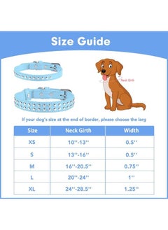 BINGPET BA2006 Adjustable Dog Real Split Leather Studded Pet Dog Collar, Durable Doggy Collars for Small Medium Large Dogs - Light Blue S  - Image 2