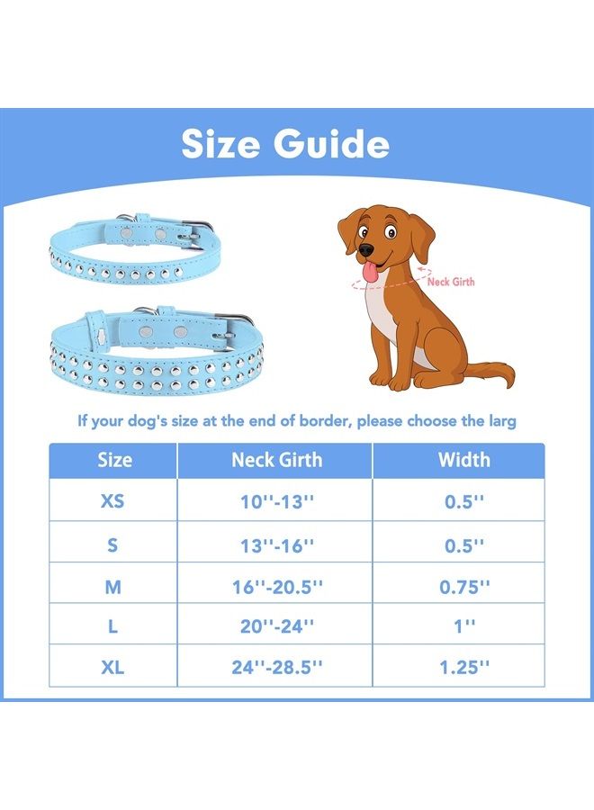 BINGPET BA2006 Adjustable Dog Real Split Leather Studded Pet Dog Collar, Durable Doggy Collars for Small Medium Large Dogs - Light Blue S - Image 2