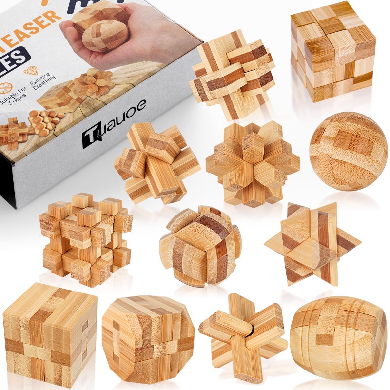 Tuauoe Wooden Brain Teaser Puzzles 12pcs 3D Brain Teasers for Adults Teens Kids Logic Mind Puzzle Box Lock Toy Removing Assembling 3D Small Puzzle Gift Set Small 3D Unique IQ Hand Puzzles - Image 3
