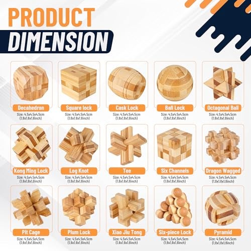 Tuauoe Wooden Brain Teaser Puzzles 12pcs 3D Brain Teasers for Adults Teens Kids Logic Mind Puzzle Box Lock Toy Removing Assembling 3D Small Puzzle Gift Set Small 3D Unique IQ Hand Puzzles - Image 5