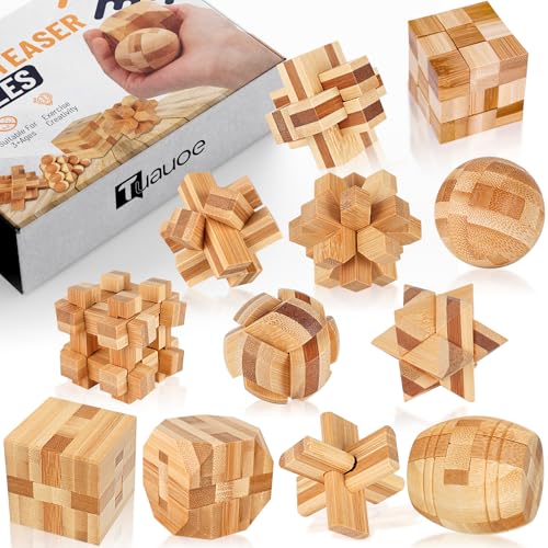 Tuauoe Wooden Brain Teaser Puzzles 12pcs 3D Brain Teasers for Adults Teens Kids Logic Mind Puzzle Box Lock Toy Removing Assembling 3D Small Puzzle Gift Set Small 3D Unique IQ Hand Puzzles - Image 1