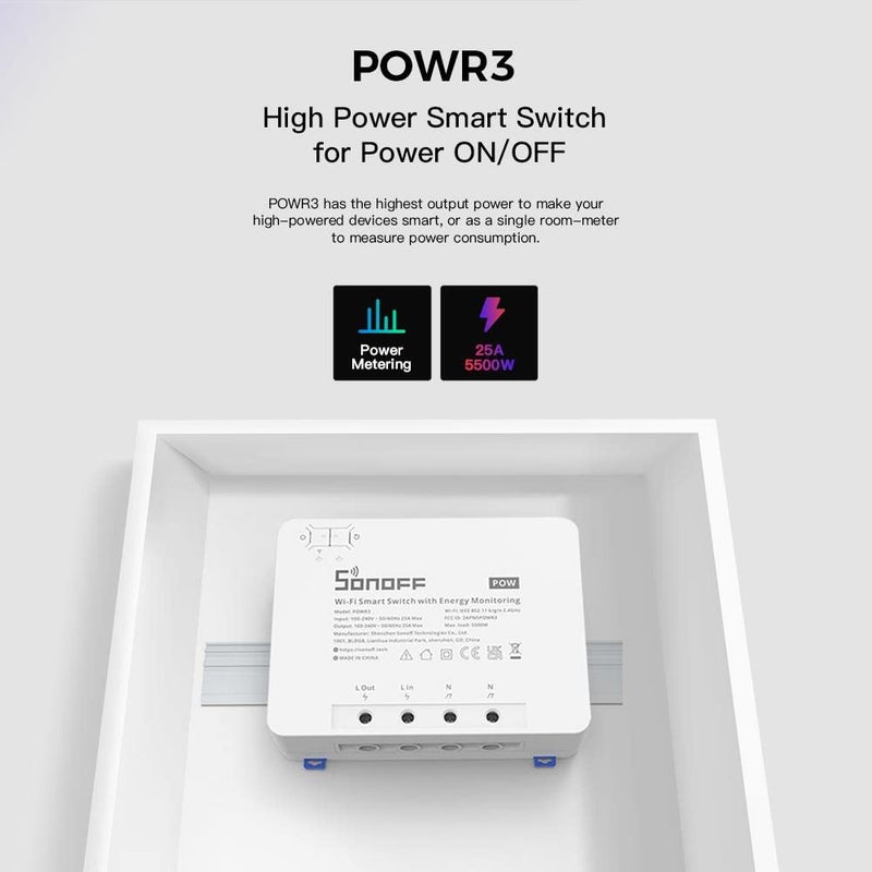 SONOFF Sonoff DIY POWR3 | Wi-Fi Smart Switch Energy Monitoring Wifi Or 433Mhz Rf Remote Control - Universal DIY Module For Smart Home - No Hub Required Compatible With Alexa & Google Home Assistant - White - Image 2