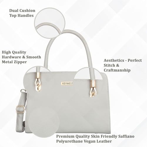 Keywest Women's Chanelle Satchel Tote Handbag for Women | Ladies purse | Stylish Shoulder Bag | Gift For Woman | Grey - Image 2