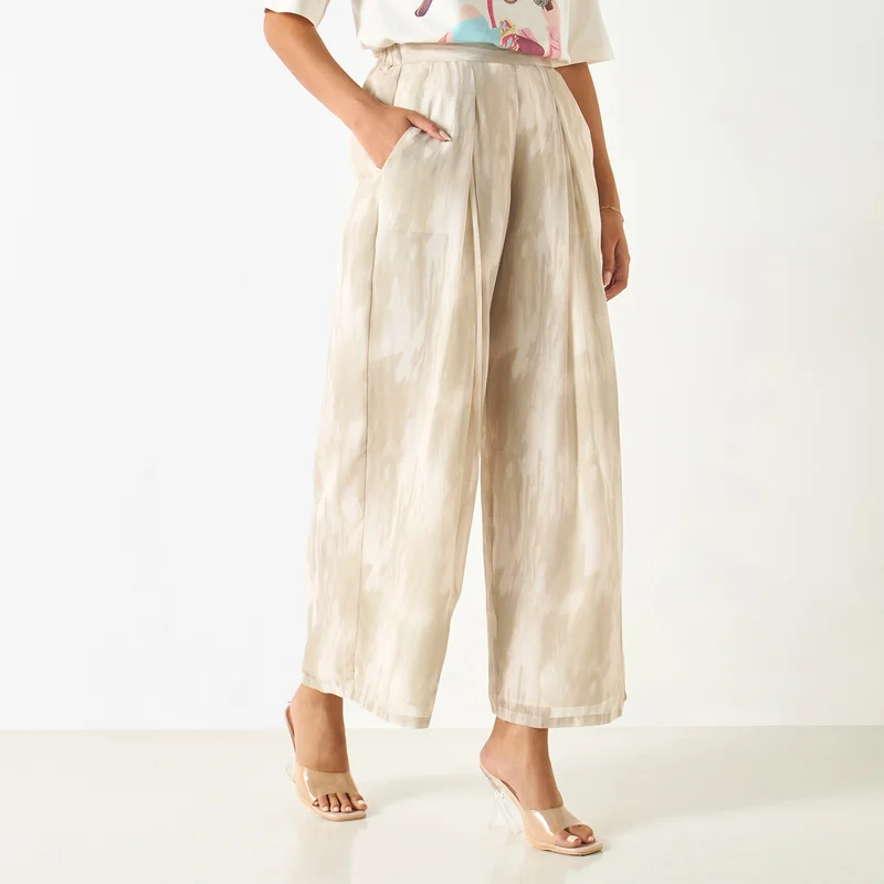 Iconic All-Over Print Wide Leg Pants with Semi-Elasticated Waistband