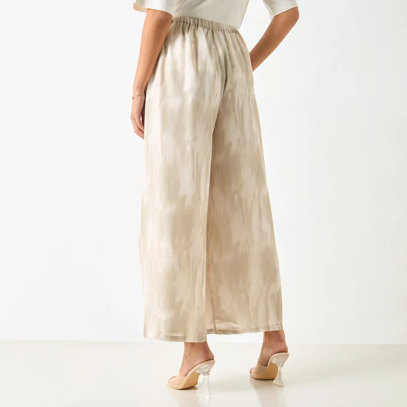 Iconic  Iconic All-Over Print Wide Leg Pants with Semi-Elasticated Waistband for Women | Best Price UAE