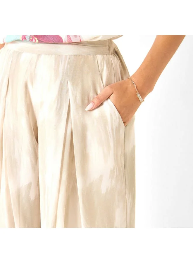 Iconic  Iconic All-Over Print Wide Leg Pants with Semi-Elasticated Waistband for Women | Best Price UAE