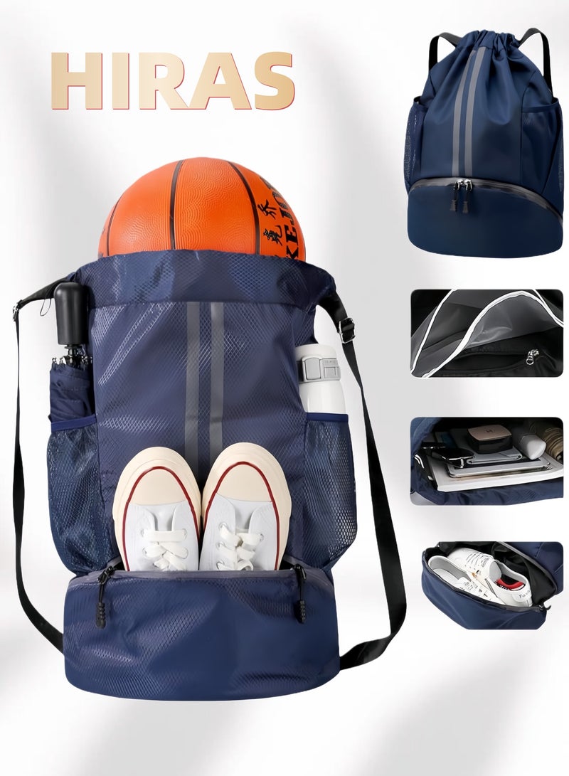 Hiras Gym Backpack with Dry Wet Separation | Sports Bag with Shoe Compartment & Basketball Storage | Waterproof Drawstring Backpack for Swimming, Fitness, Training, Travel & Outdoor Activities - Image 1