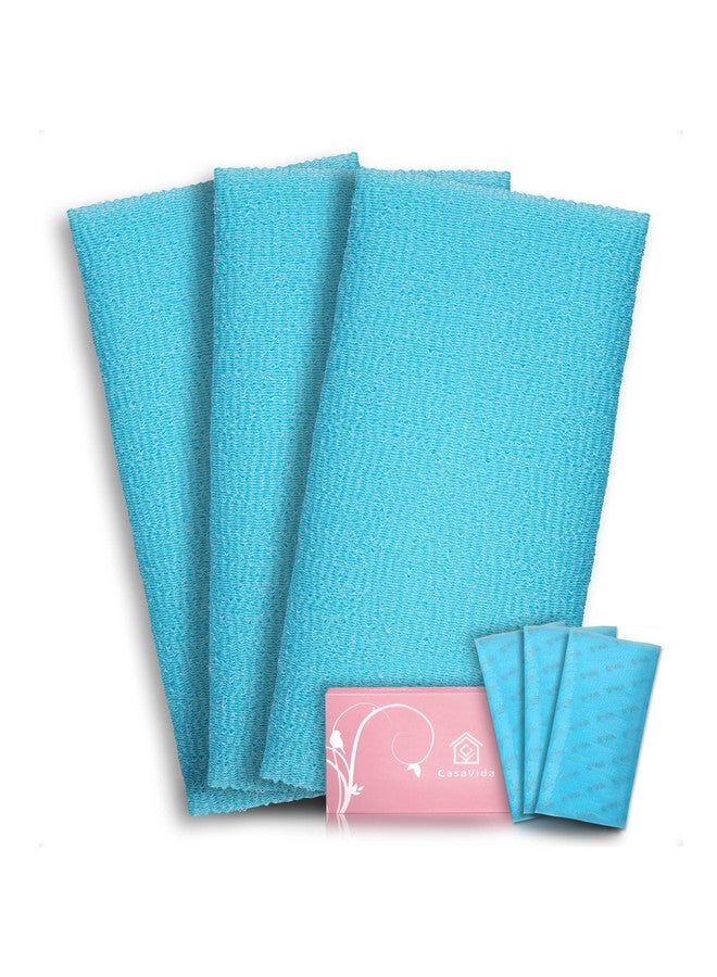 CASAVIDA Exfoliating Washcloth Back Scrubber for Shower Exfoliating Body Scrubber Japanese Beauty Washcloth African Net Sponge Bath Korean Loofah Towel Wash Cloth Shower Scrub Towel 3 Pack (Blue x 3) - Image 1