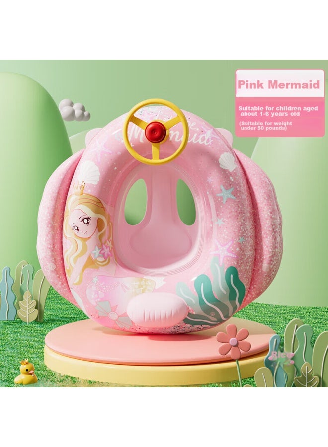 YouYou You Swimming Ring For Children, Thickened Anti-rollover Life Buoy, For Boys And Girls, Baby Swimming Seat Ring 90116, Pink Mermaid - Image 1