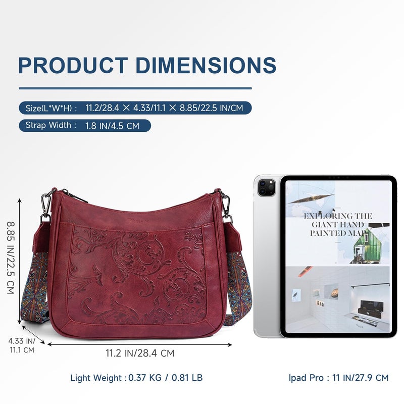 VIMUTI Crossbody Bags for Women,Vegan Leather Crossbody Purse with Adjustable Strap Embossed Flower Women's Shoulder Handbags (08-Red) - Image 5