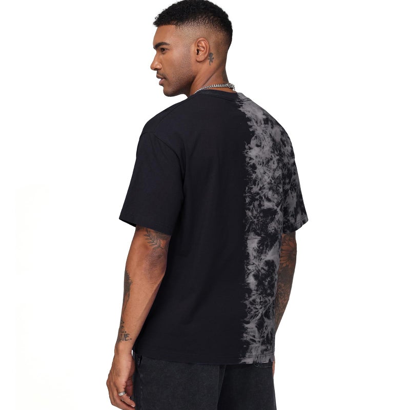 KEEPSHOWING Mens Oversized Casual T-Shirts Summer Cotton Short Sleeve Tee Tie Dye Crew Neck Tops Hipster Print Shirts(BK,XL) Black - Image 4