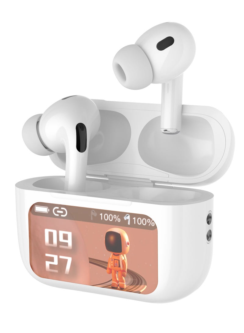 GREEN LION Touch Tone Lite Earbuds with Active Noise Cancellation/ Deep Bass/ Clear Highs/Touch Control Display / Sweat Proof for Workout Gym / High Quality Earphone for Music & Calls - White - Image 1