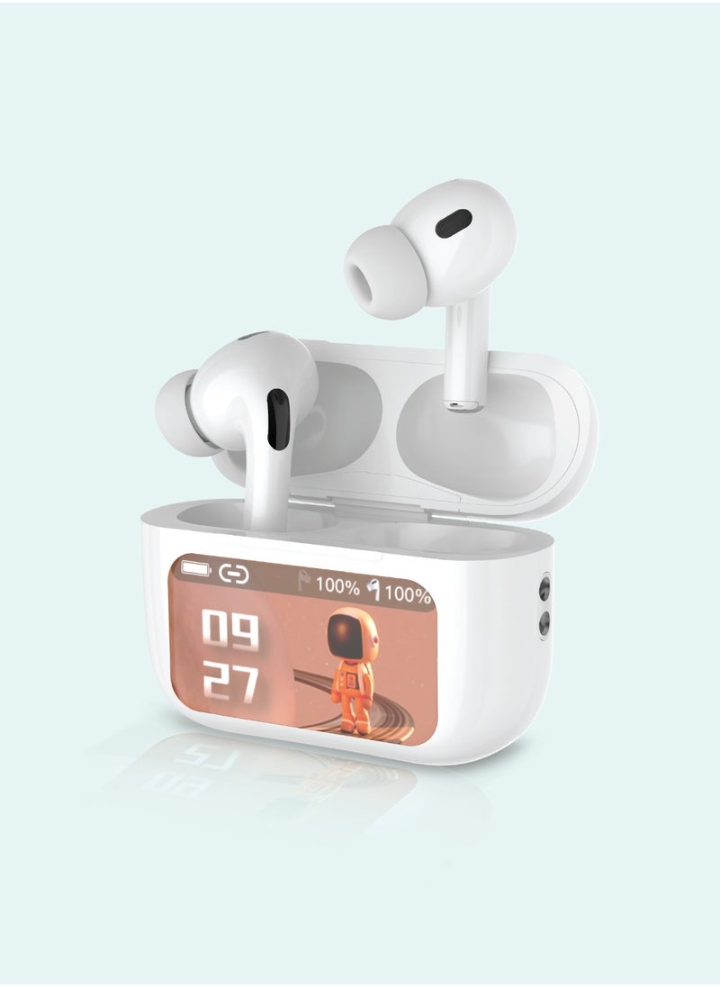 GREEN LION - Touch Tone Lite TWS with Active Noise Cancellation and Built in Touch Control Display / 300mAh Case Battery Capacity / Wireless Charging / V5.3 Bluetooth Version / IPX5 Waterproof / Built in Touch Control Display - White - Image 1